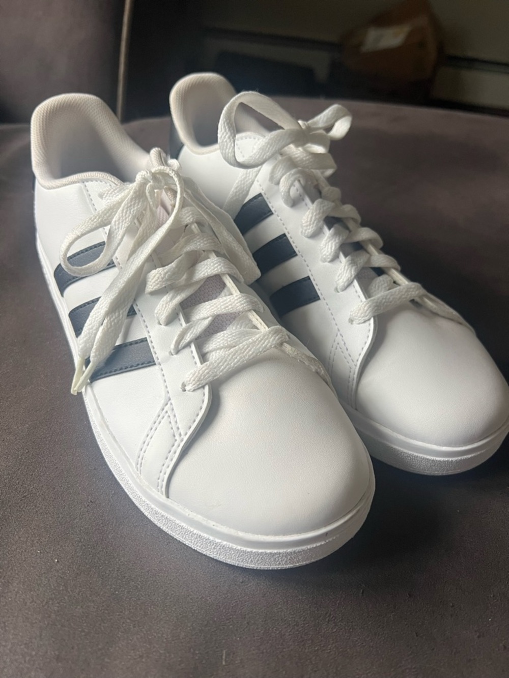 adidas White Sneakers with Black Three-Stripes